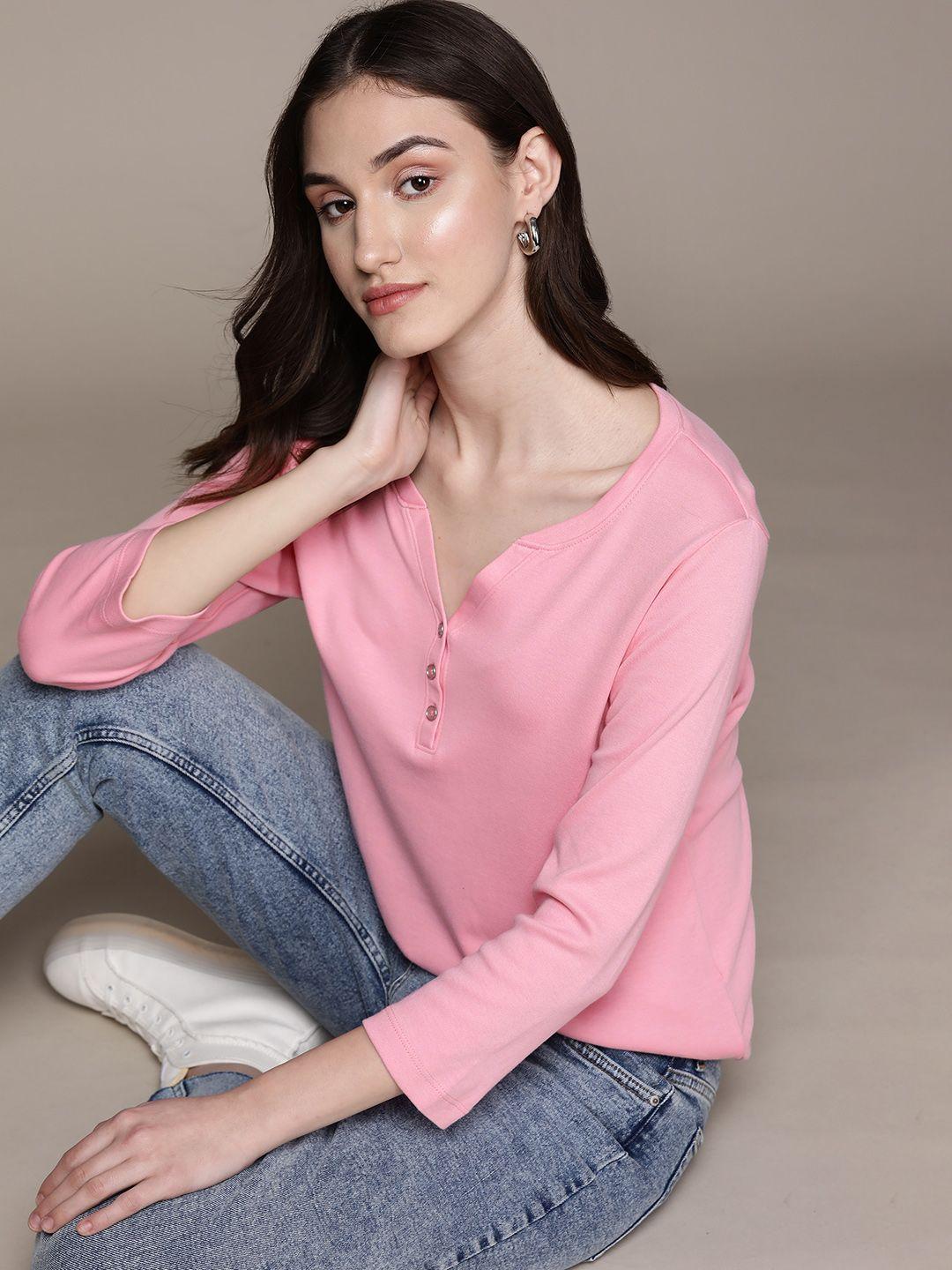 macy's karen scott women pink v-neck pure cotton solid t-shirt