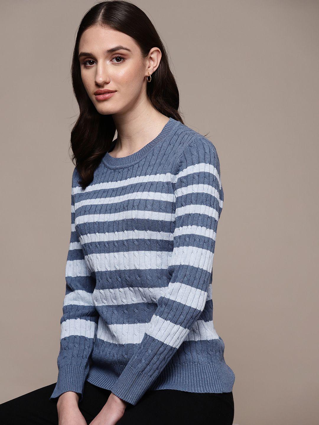 macy's karen scott women pure cotton cable knit & striped pullover