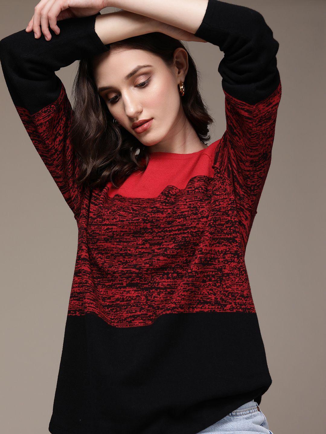 macy's karen scott women red & black colourblocked cotton pullover
