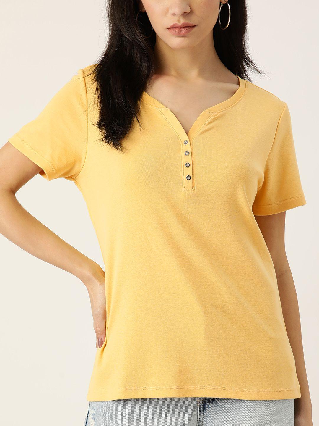 macy's karen scott women yellow v-neck pure cotton t-shirt