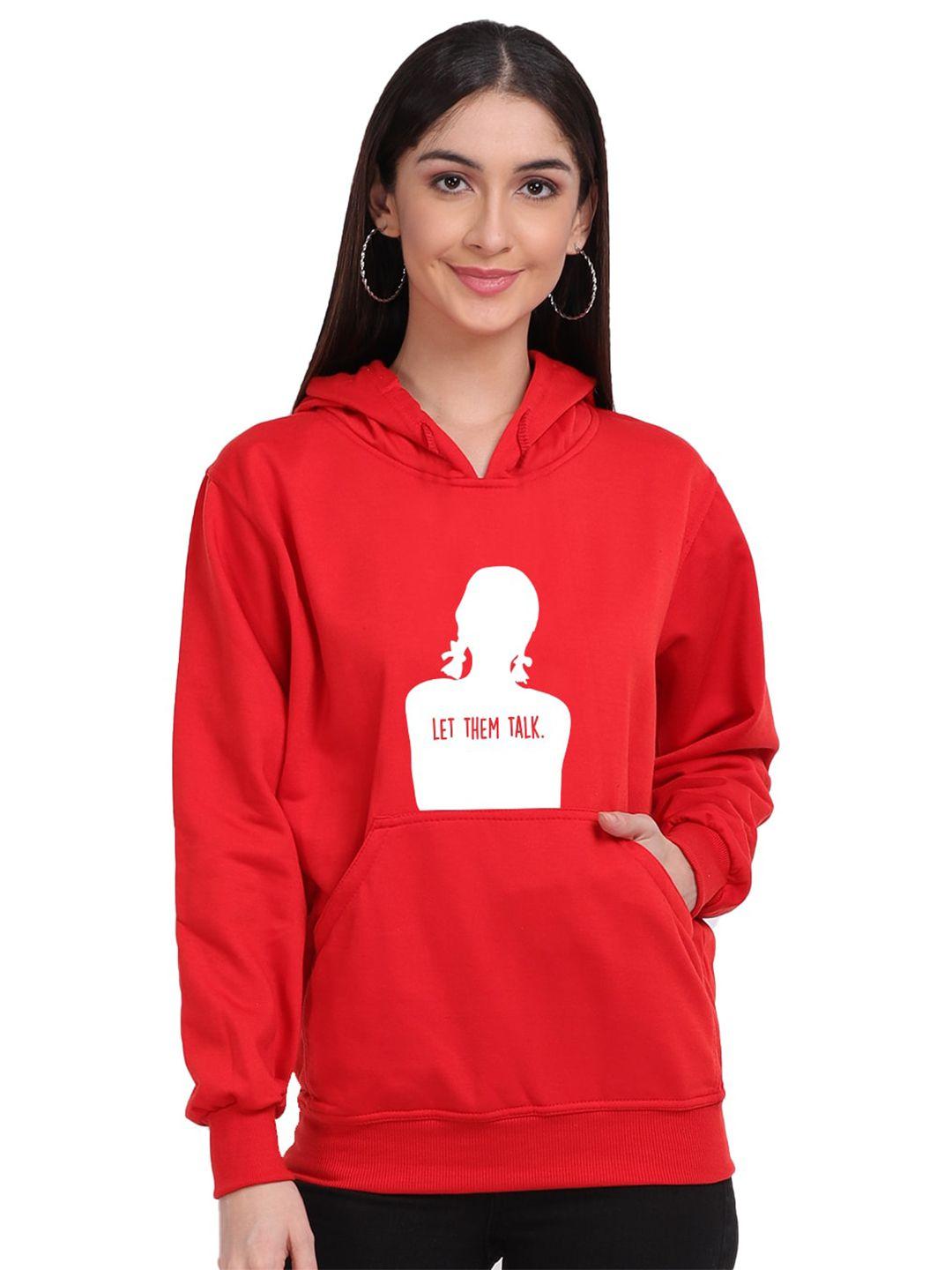 mad over print  women red let them talk printed hooded sweatshirt