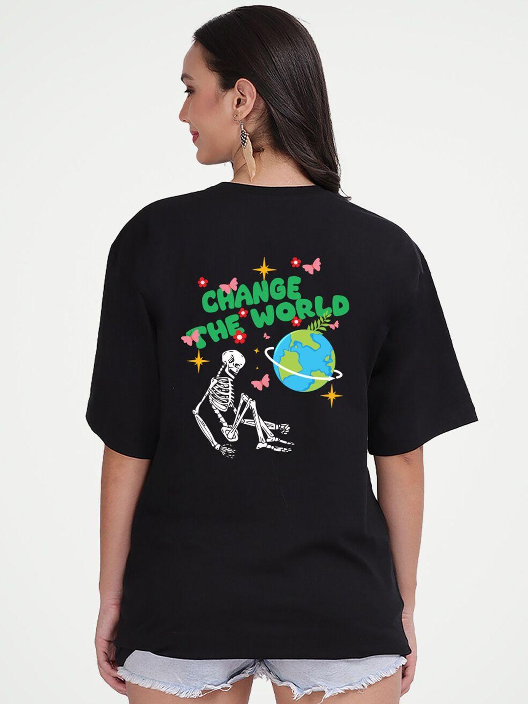 mad over print change the world printed cotton oversized t-shirt