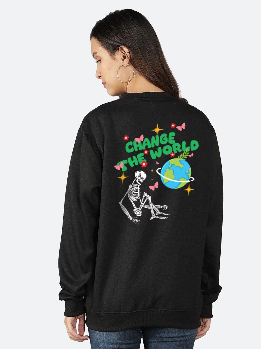 mad over print graphic printed round neck long sleeves fleece pullover sweatshirt