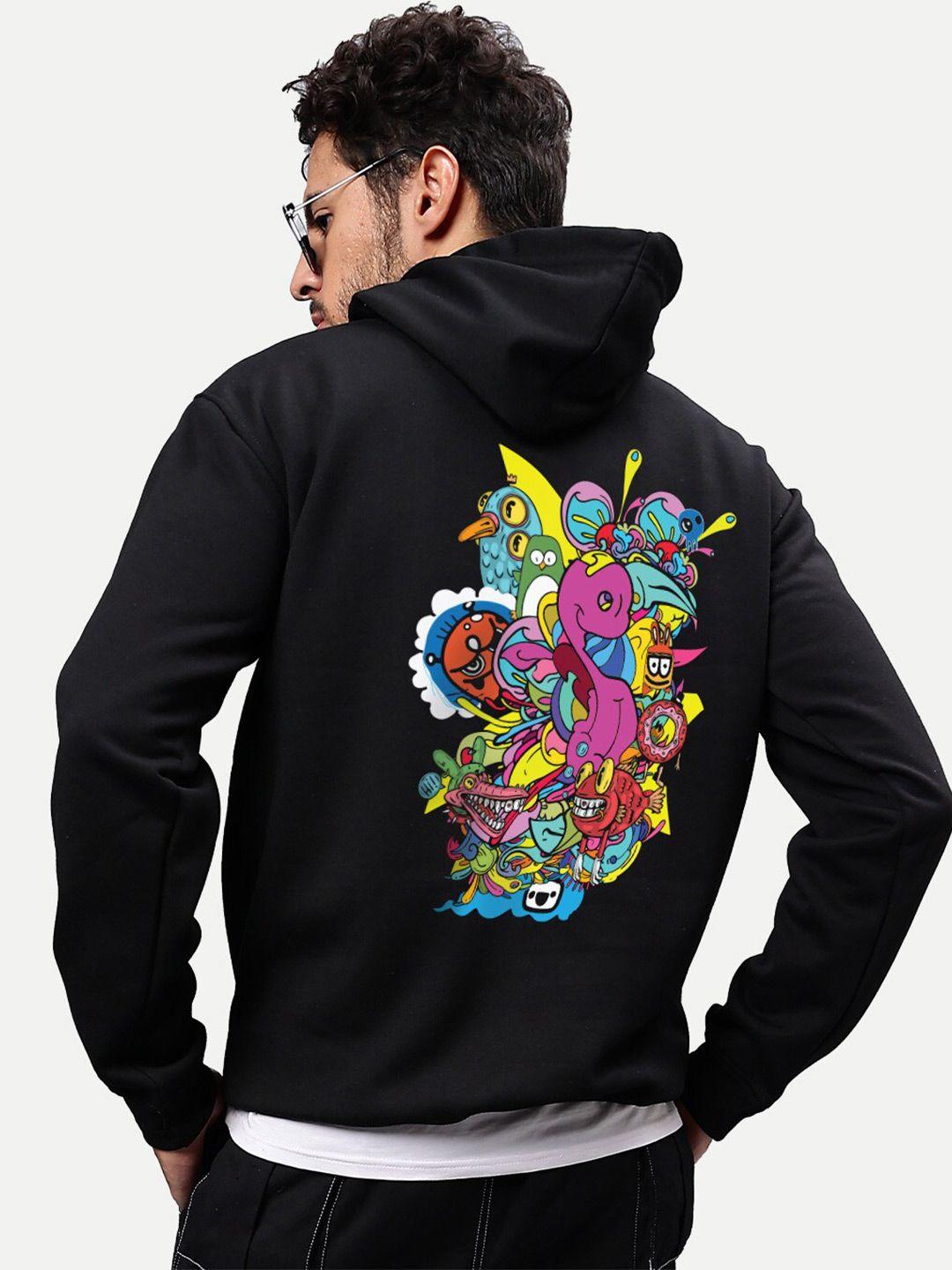 mad over print men black hooded sweatshirt