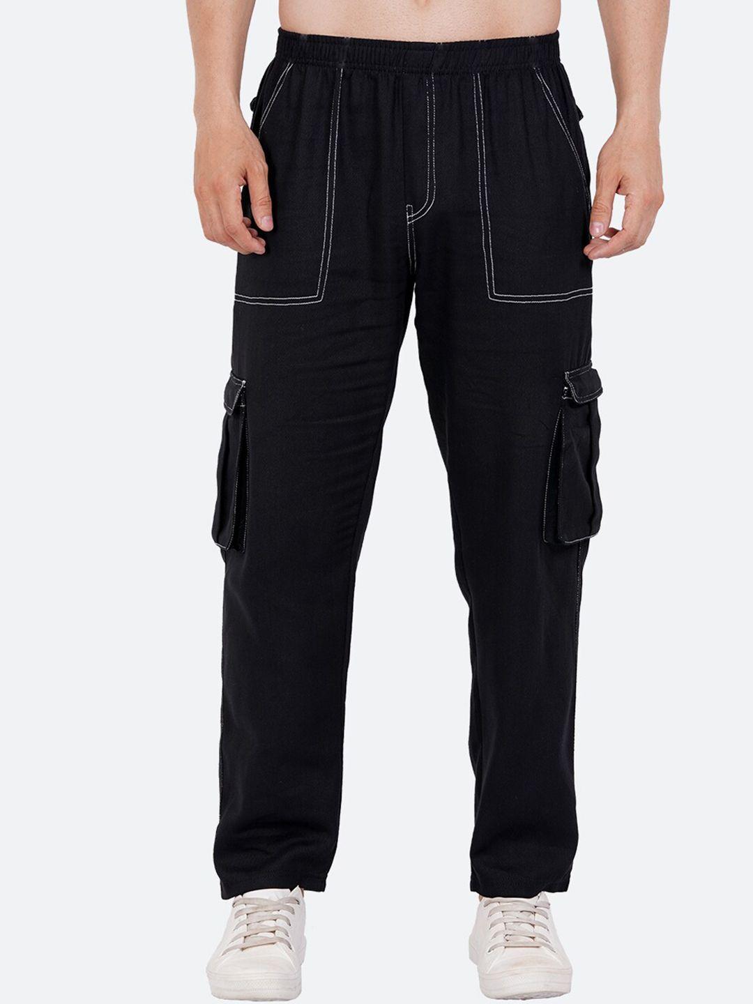 mad over print men black relaxed loose fit cargos trousers