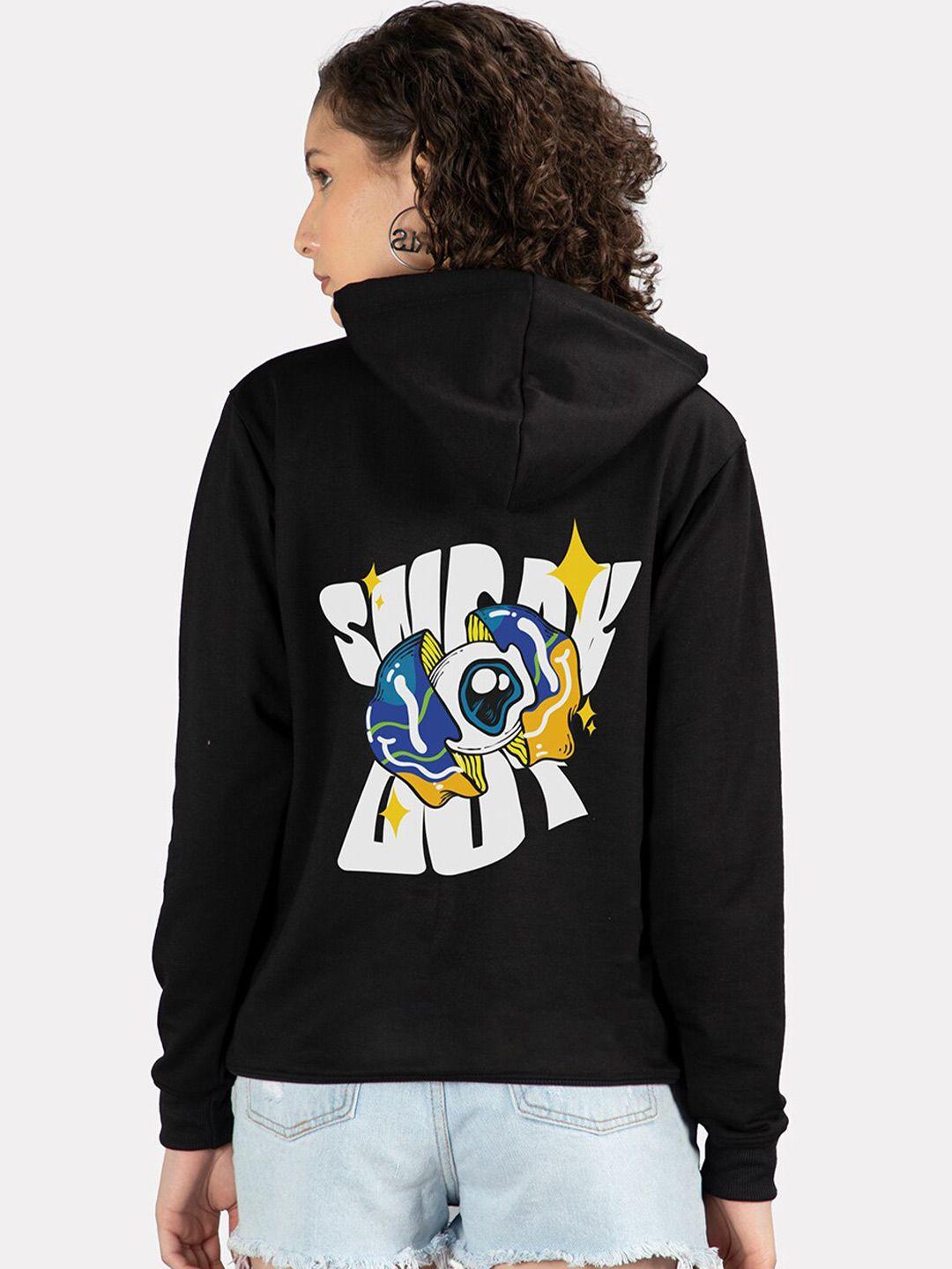 mad over print typography printed hooded fleece pullover sweatshirt