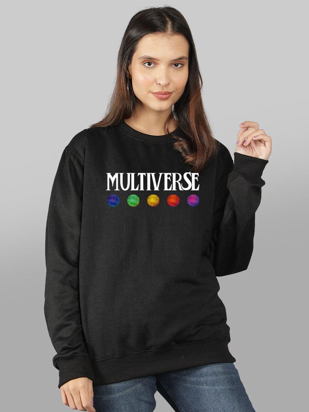 mad over print women black printed sweatshirt