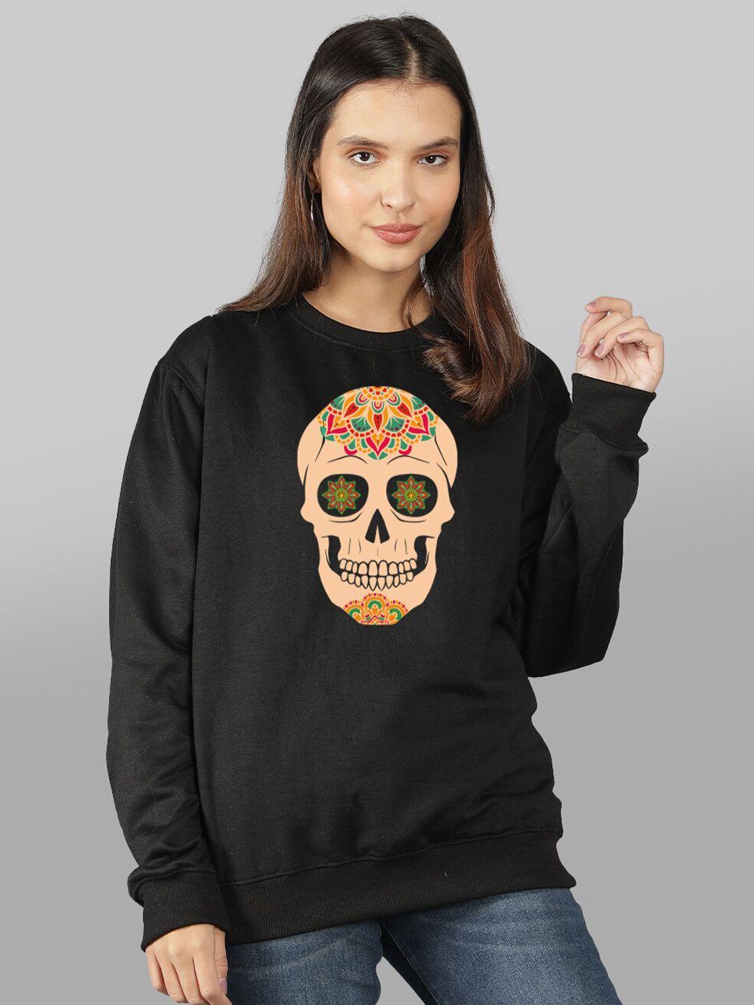 mad over print women black printed sweatshirt