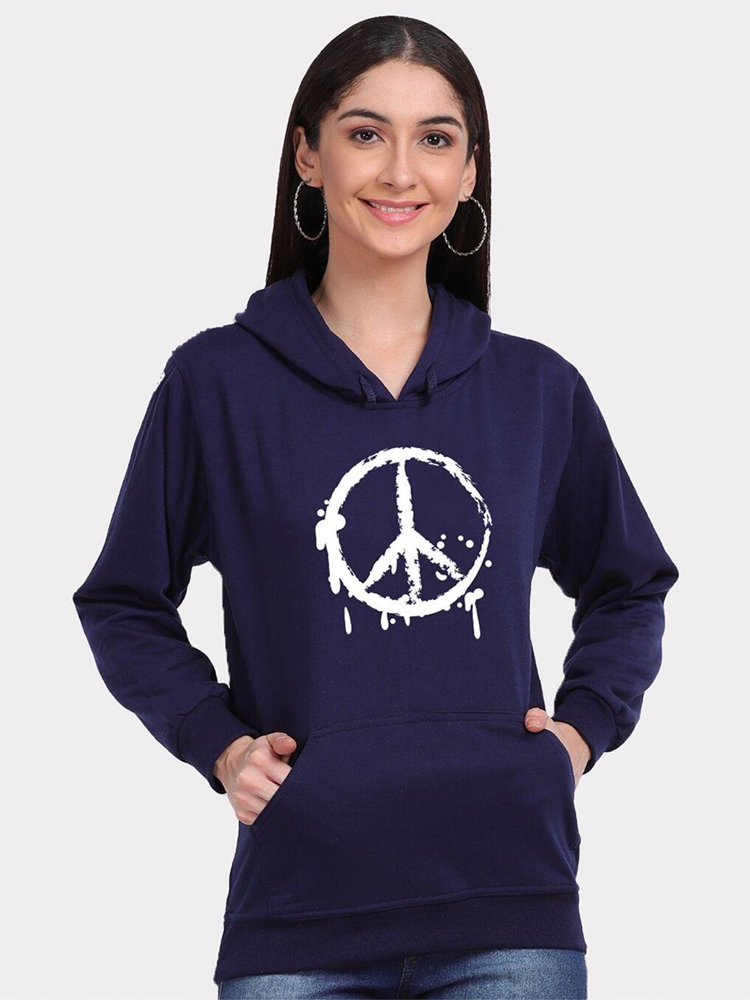 mad over print women blue cotton dripping printed hooded sweatshirt