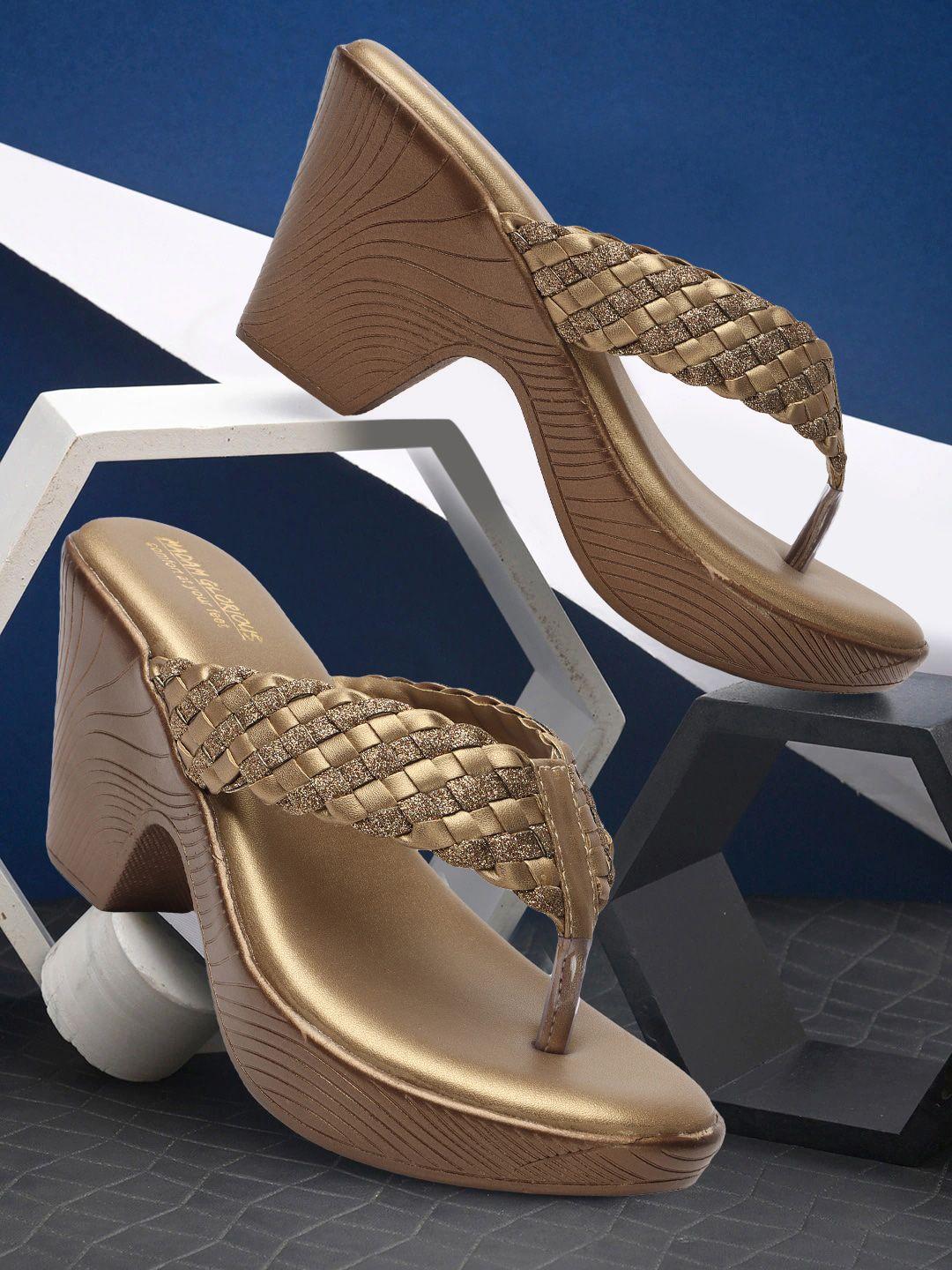madam glorious woven design embellished comfortable open toe block heels