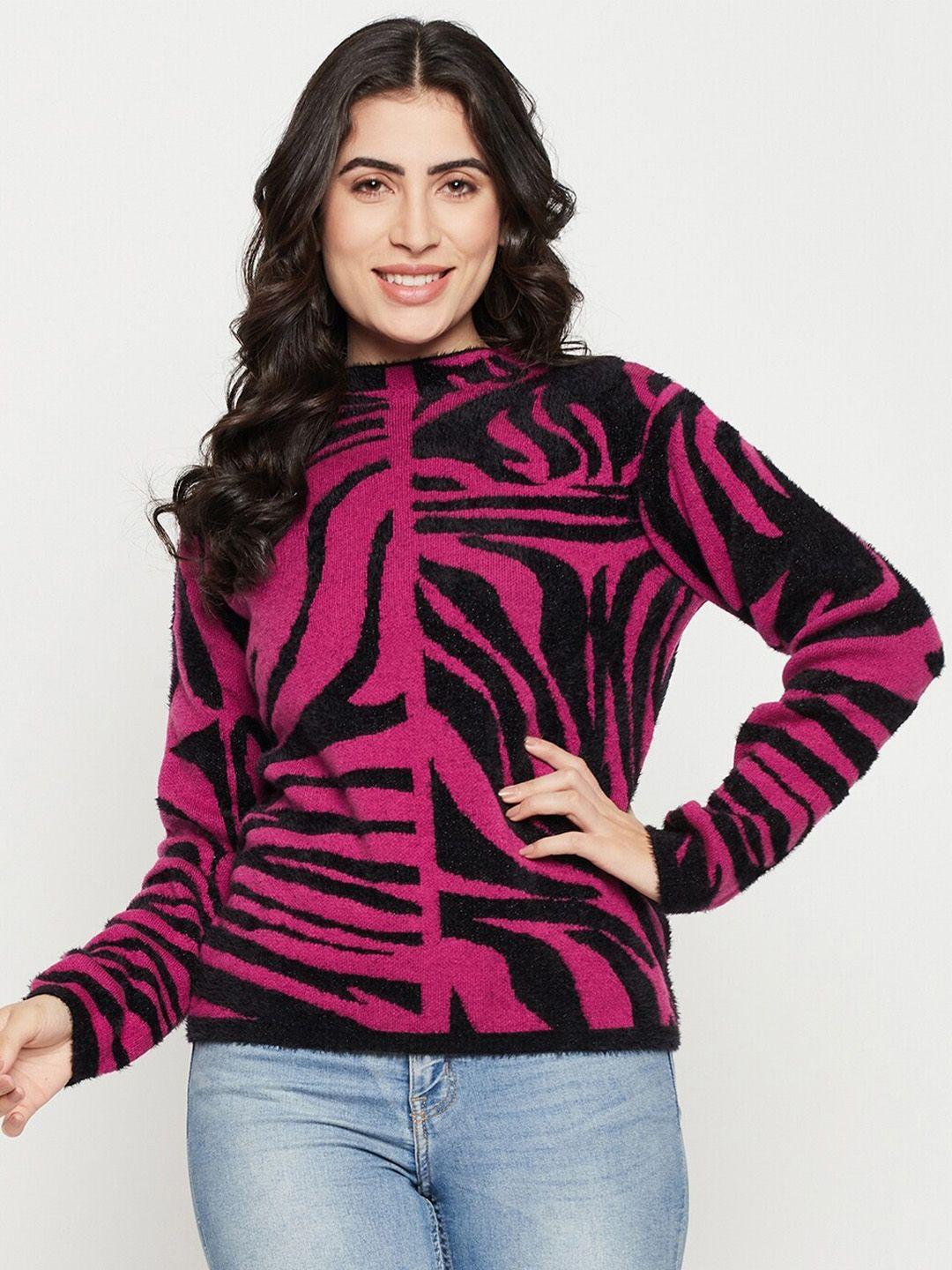 madame abstract printed round neck long sleeve acrylic pullover sweaters