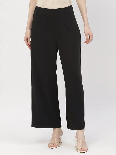 madame black cotton relaxed fit mid rise trousers