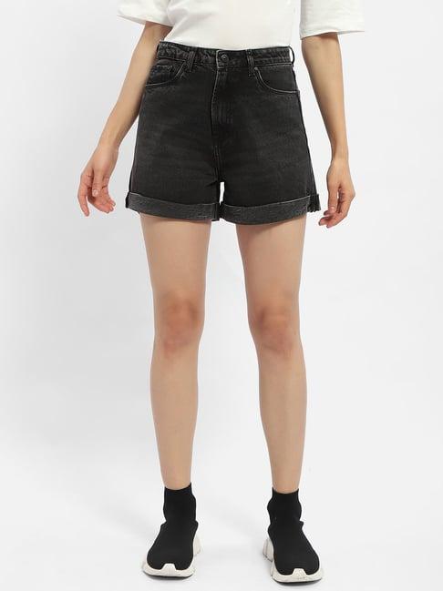 madame black cotton slim fit shorts