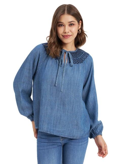 madame blue embroidered top