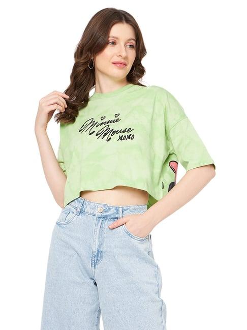 madame green cotton graphic print crop t-shirt