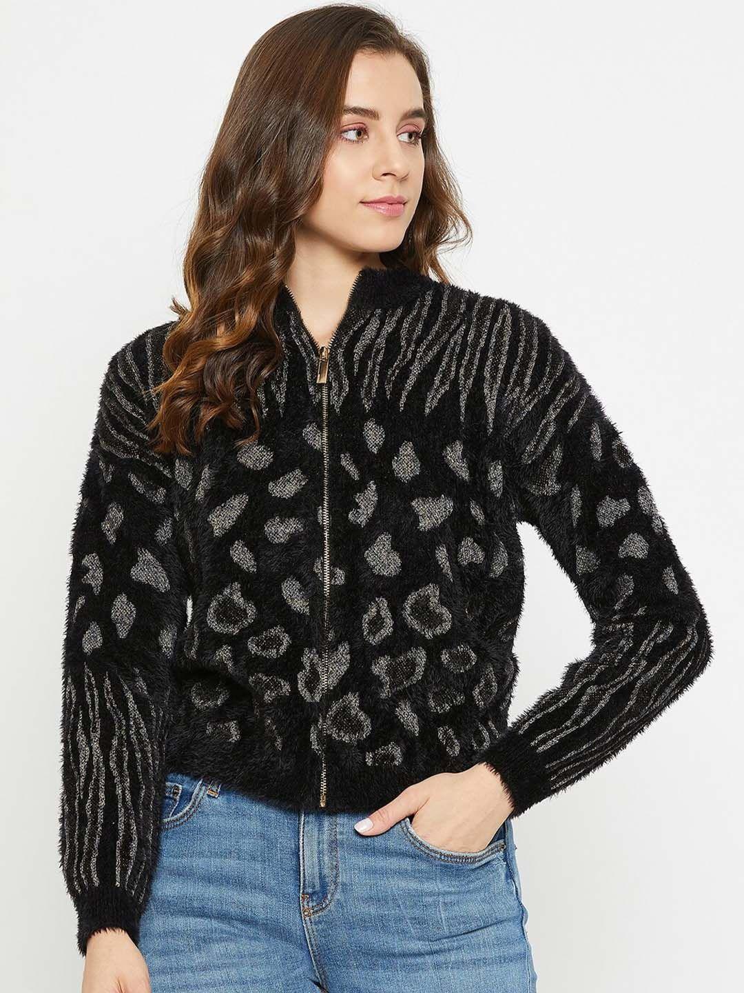 madame printed acrylic cardigan sweater
