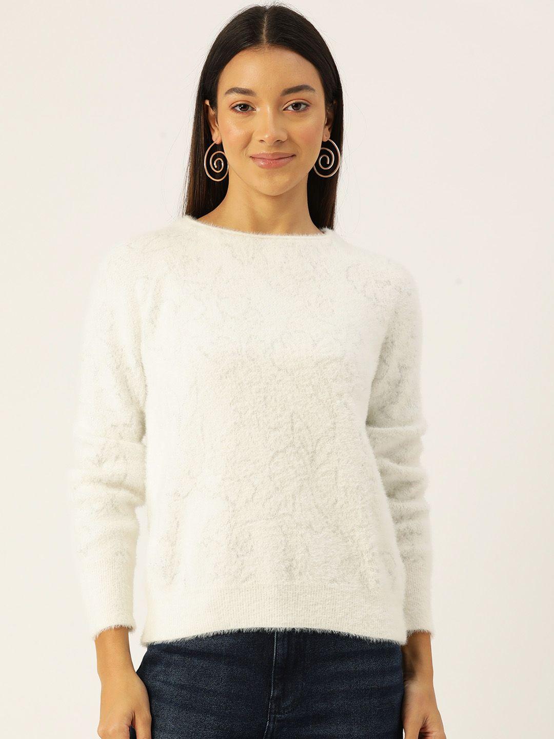 madame shimmery pullover with fuzzy detail