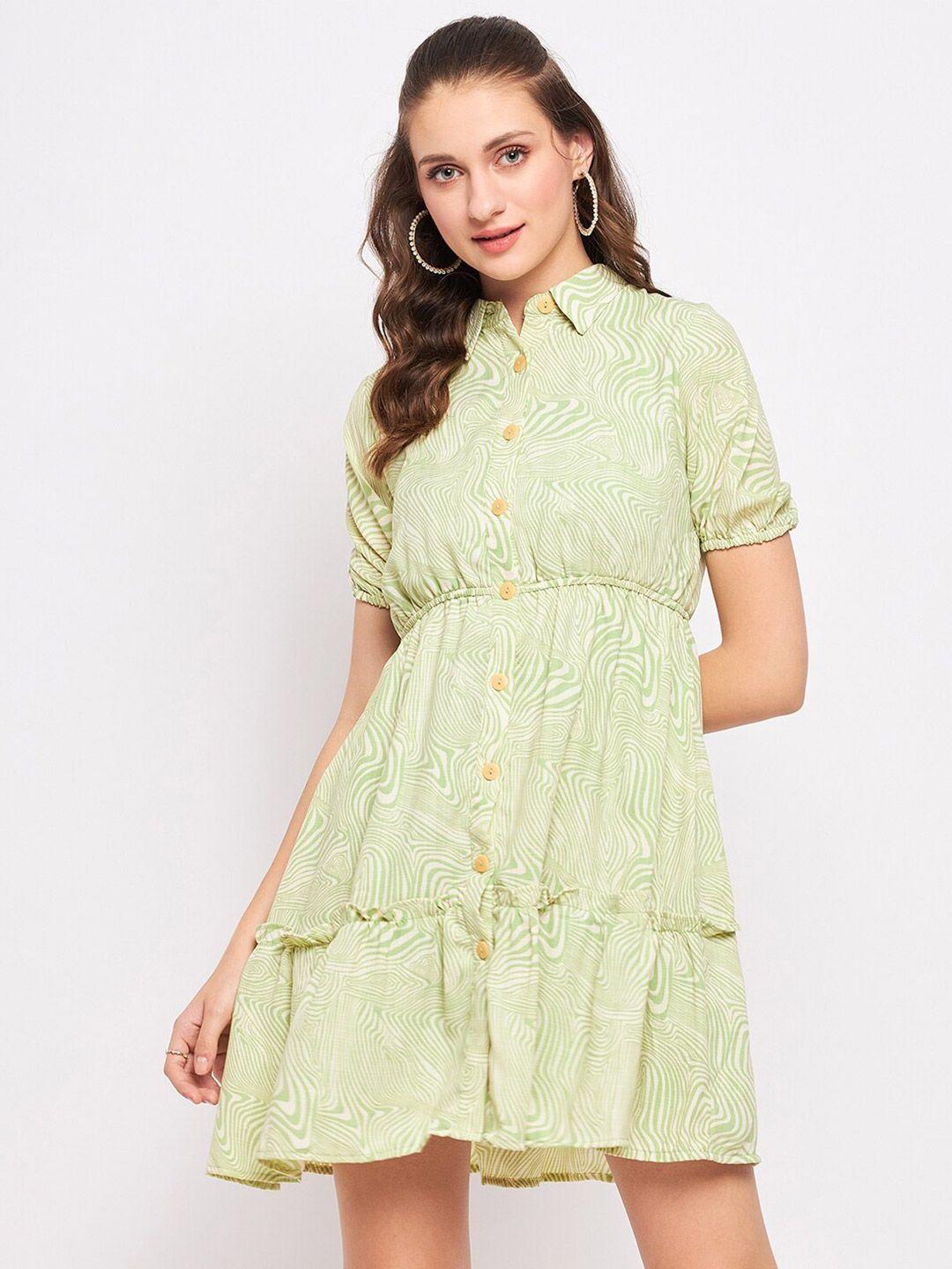 madame shirt collar printed fit and flare dress
