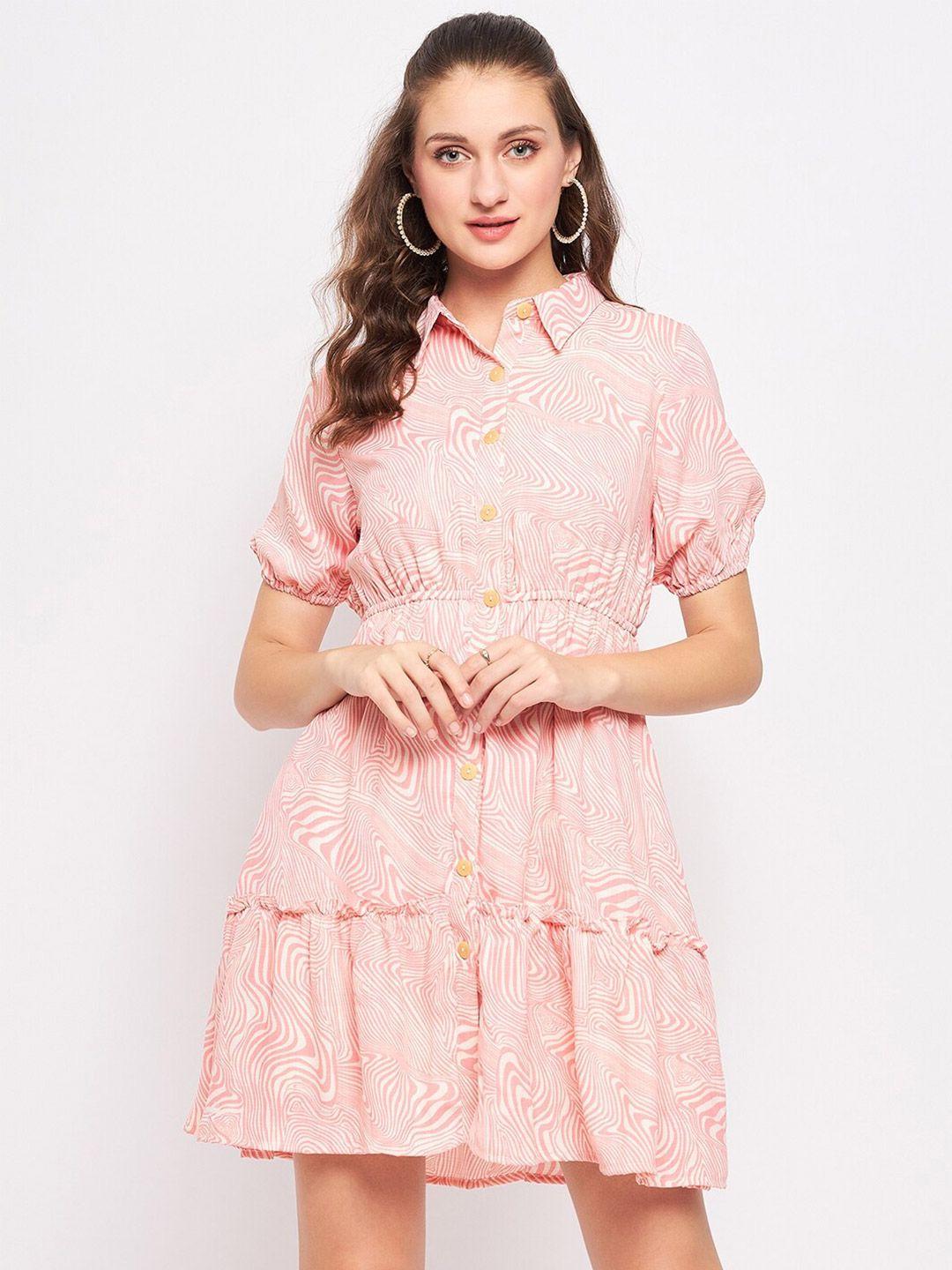 madame shirt collar printed fit and flare dress