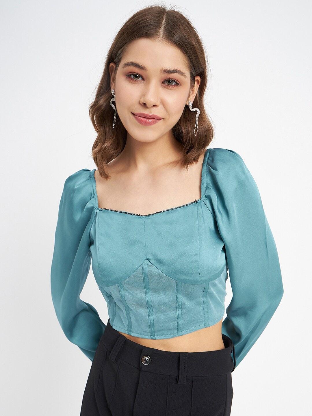 madame square neck puff sleeves crop top