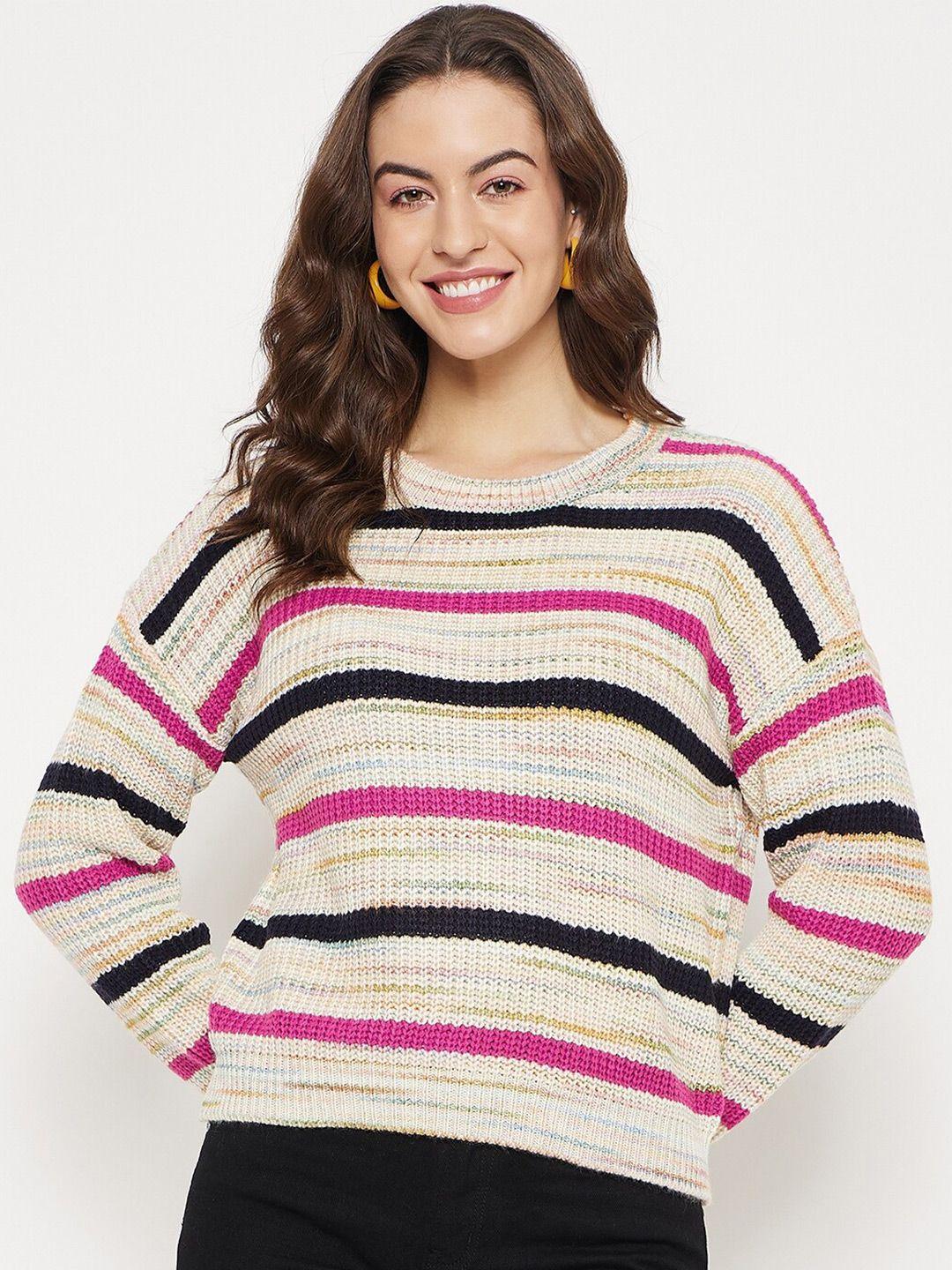 madame striped round neck long sleeves pullover sweater