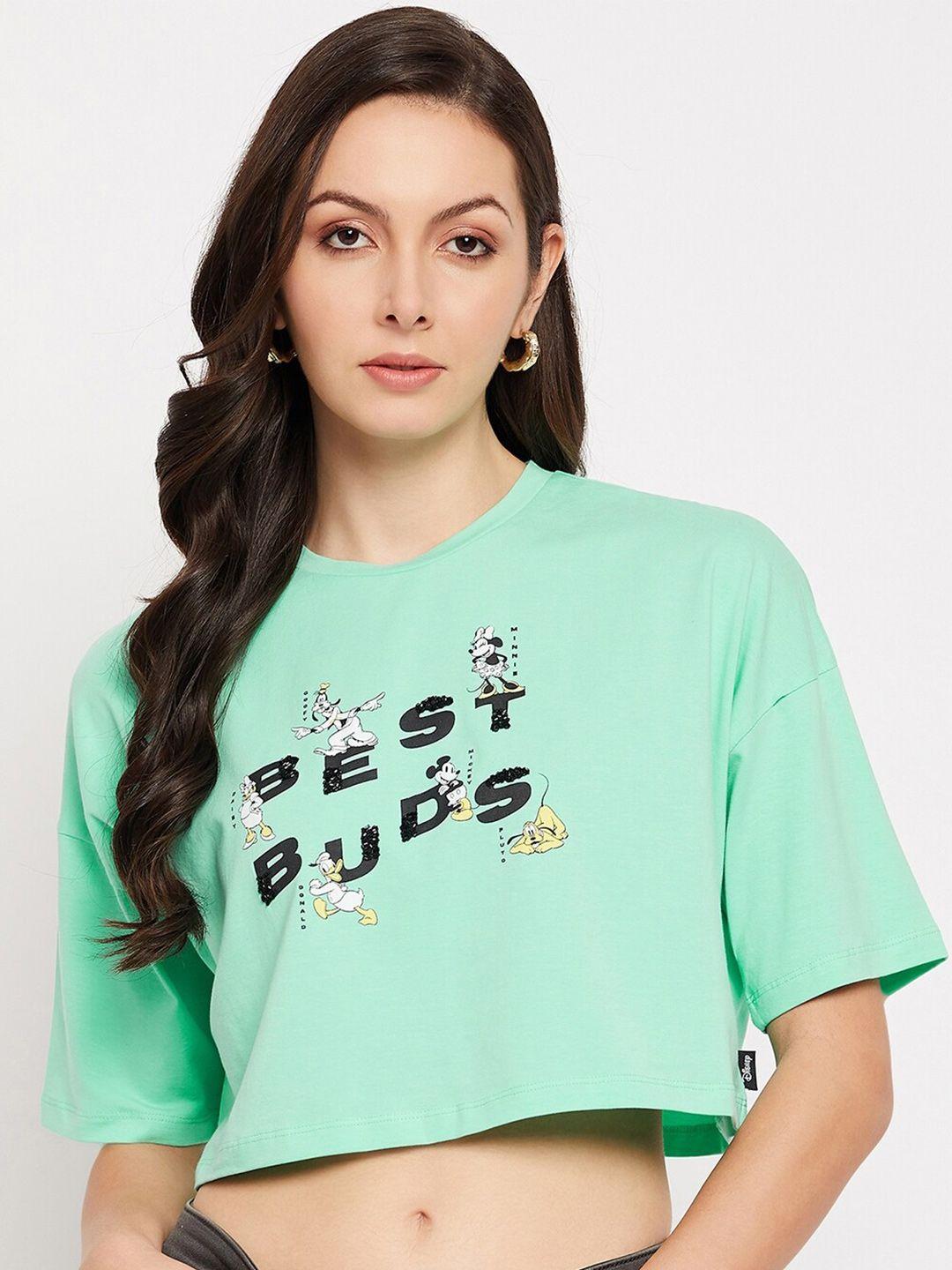 madame typography printed mickey mouse & friends cotton crop top