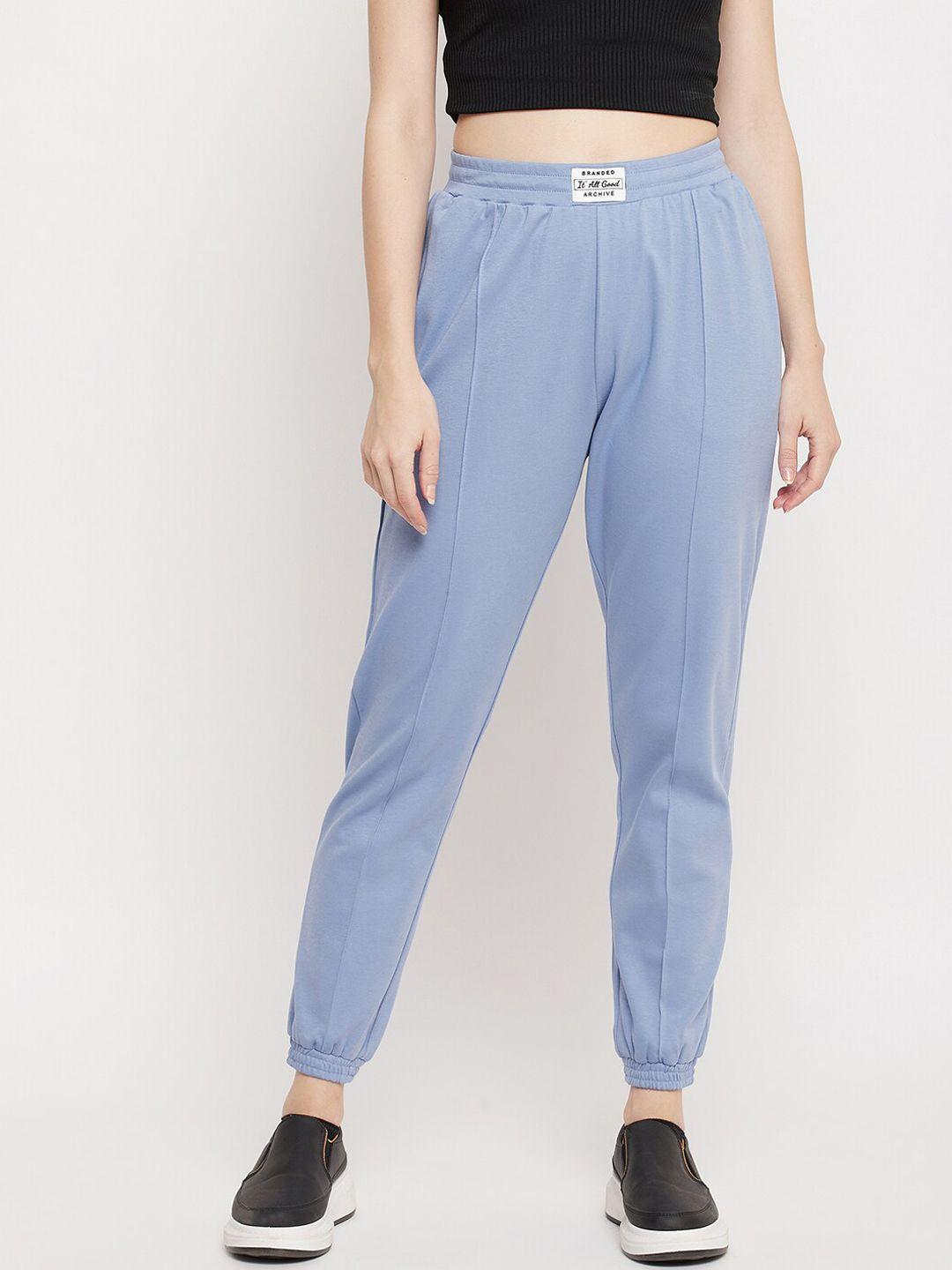 madame women blue regular fit solid joggers