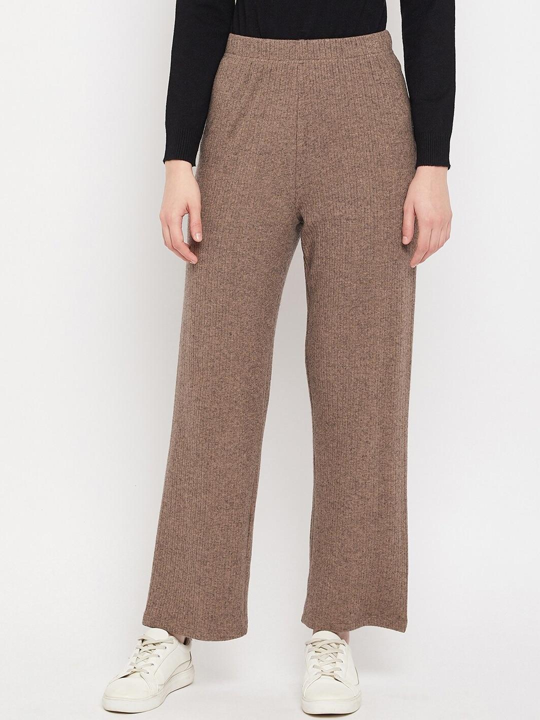 madame women brown solid parallel trouser