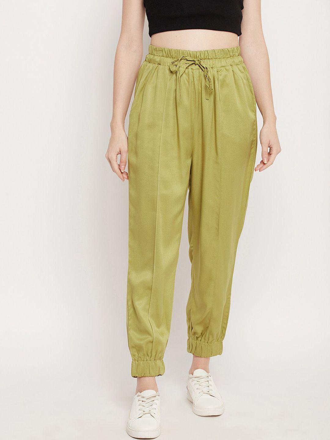 madame women green solid joggers