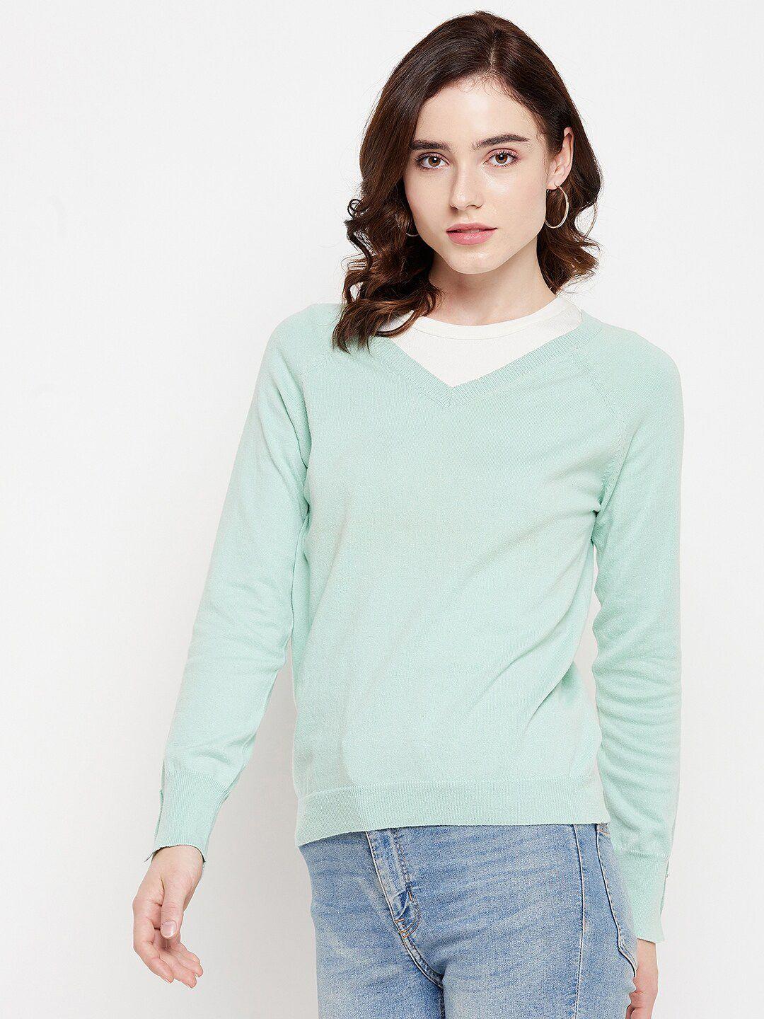 madame women green solid pullover