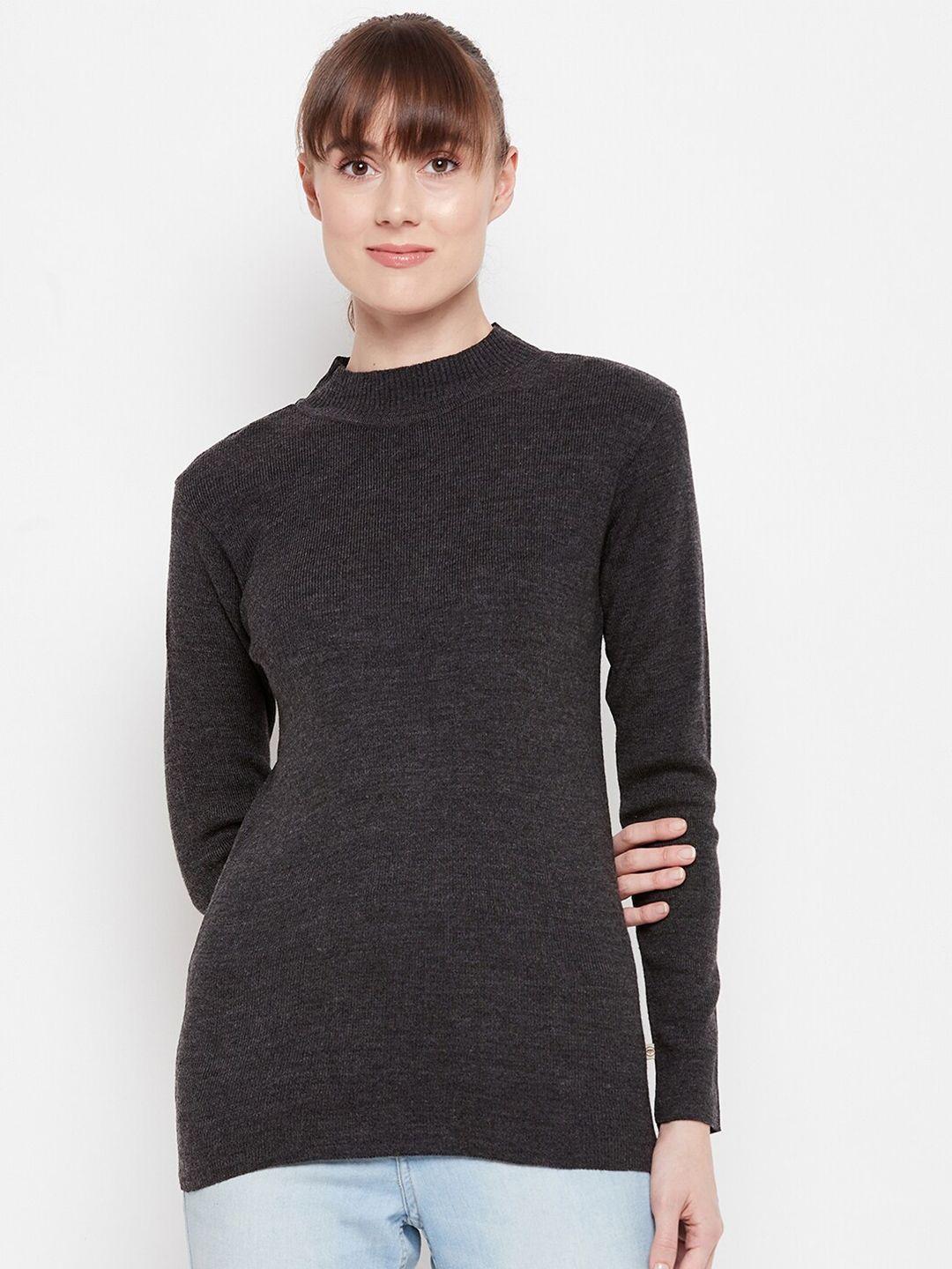 madame women grey ribbed pullover