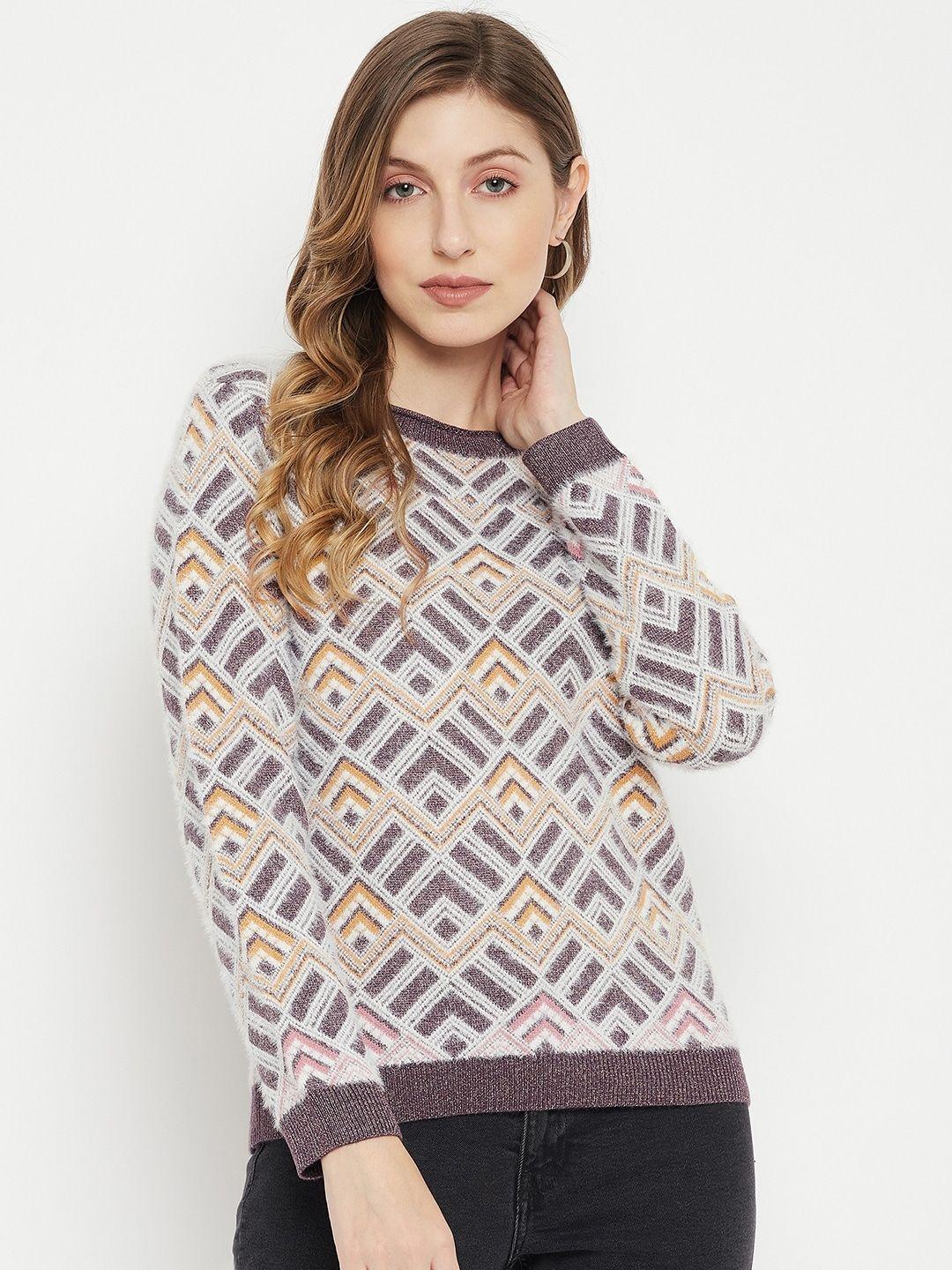 madame women maroon & white printed pullover