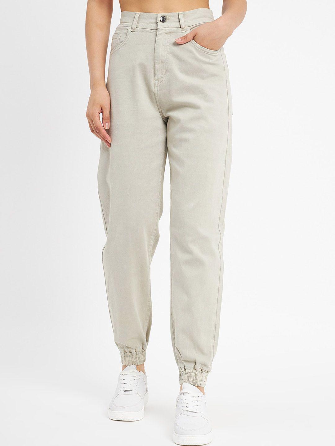 madame women mid rise clean look cotton cropped joggers