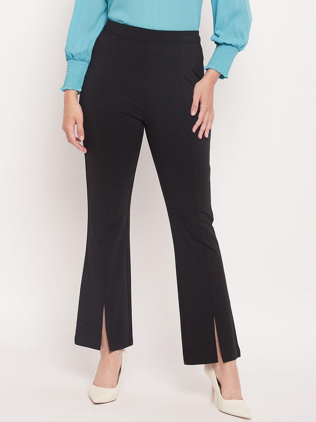 madame women mid rise front slits cotton bootcut trousers