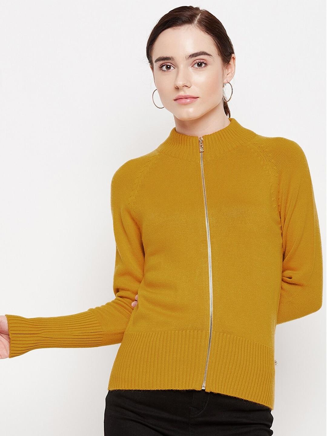 madame women mustard solid pullover sweater