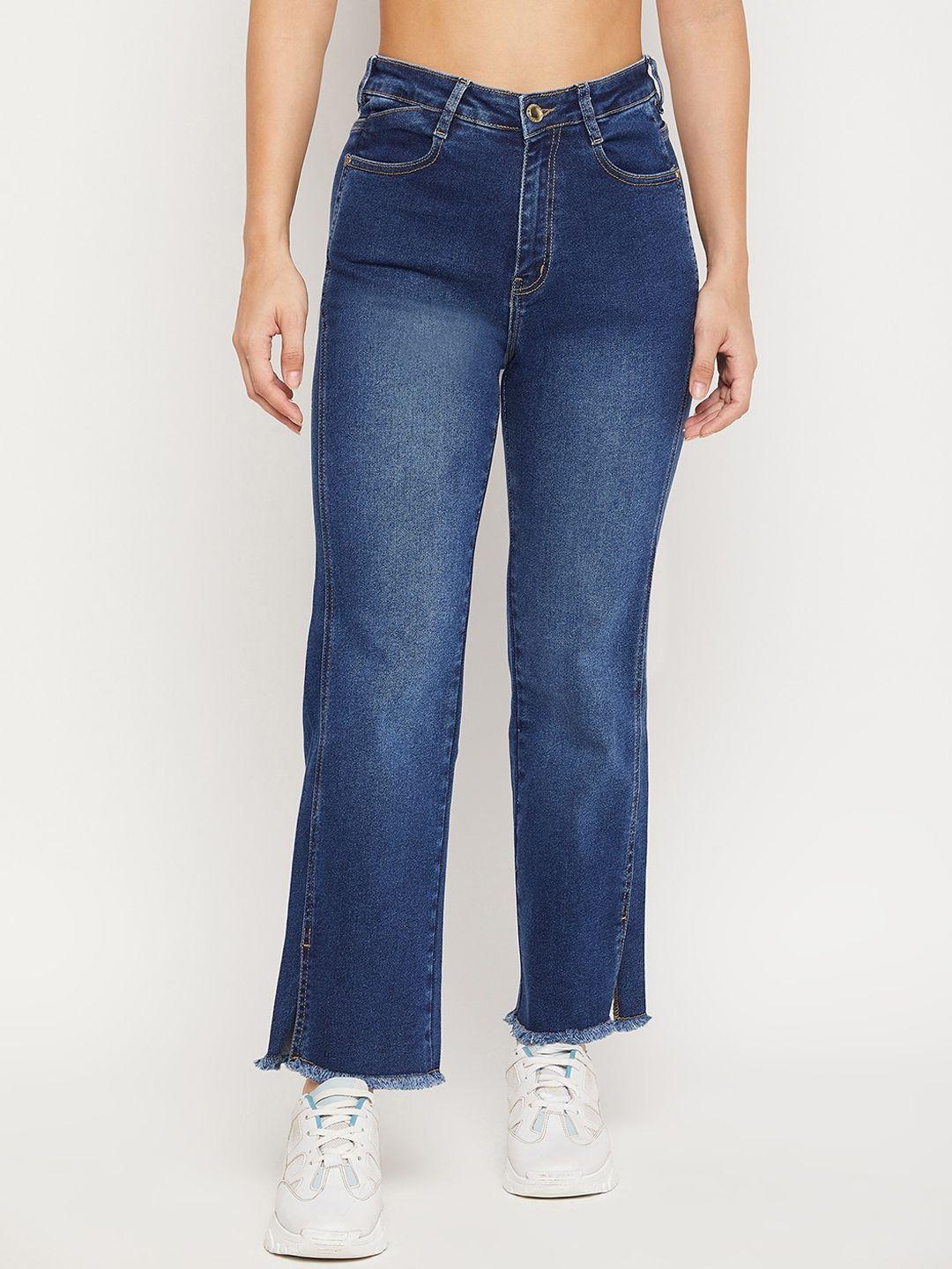 madame women navy blue high-rise heavy fade jeans