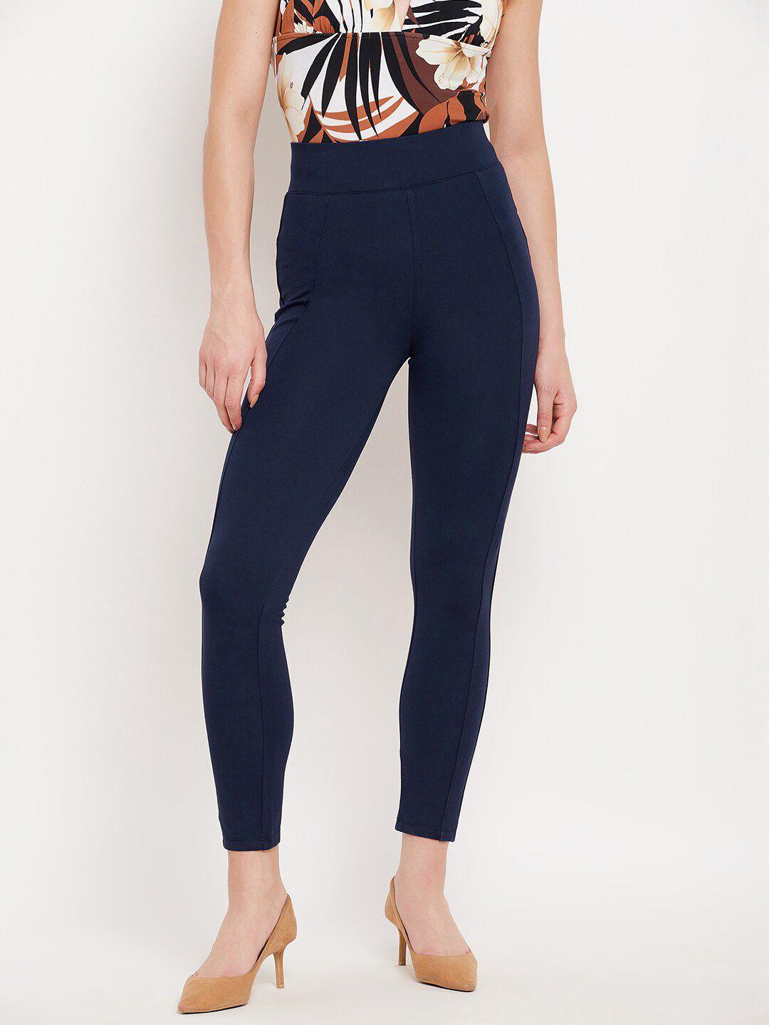 madame women navy blue solid jeggings