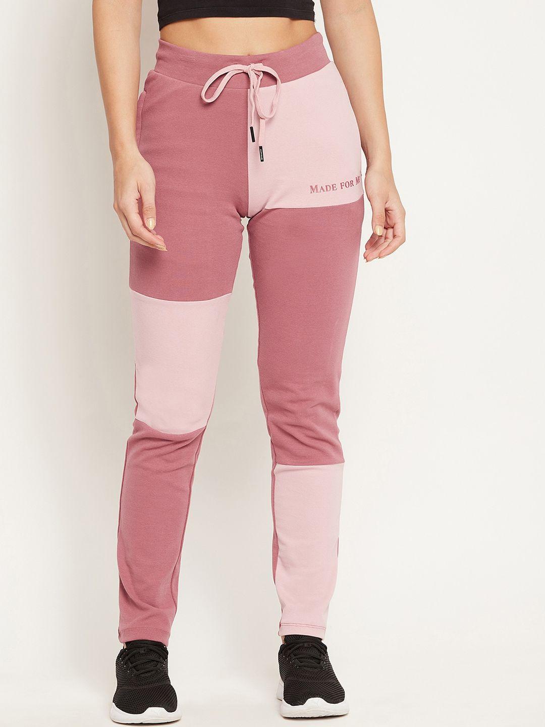 madame women pink colorblocked track pants