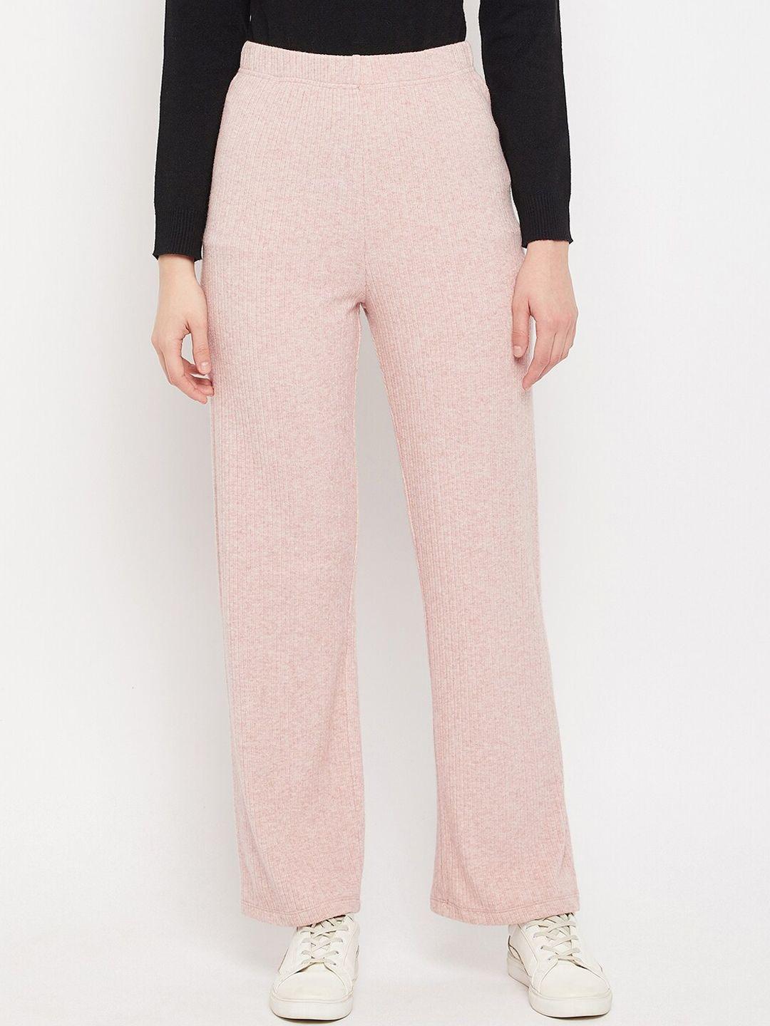 madame women pink solid parallel trouser
