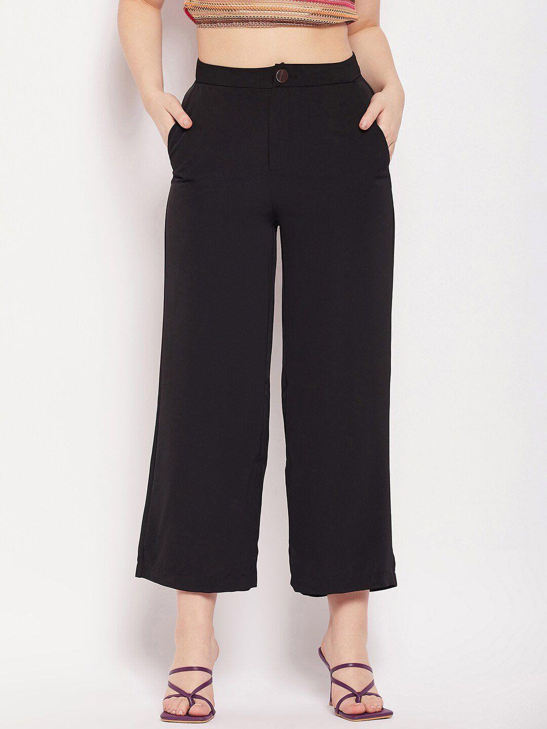 madame women straight fit cropped trousers