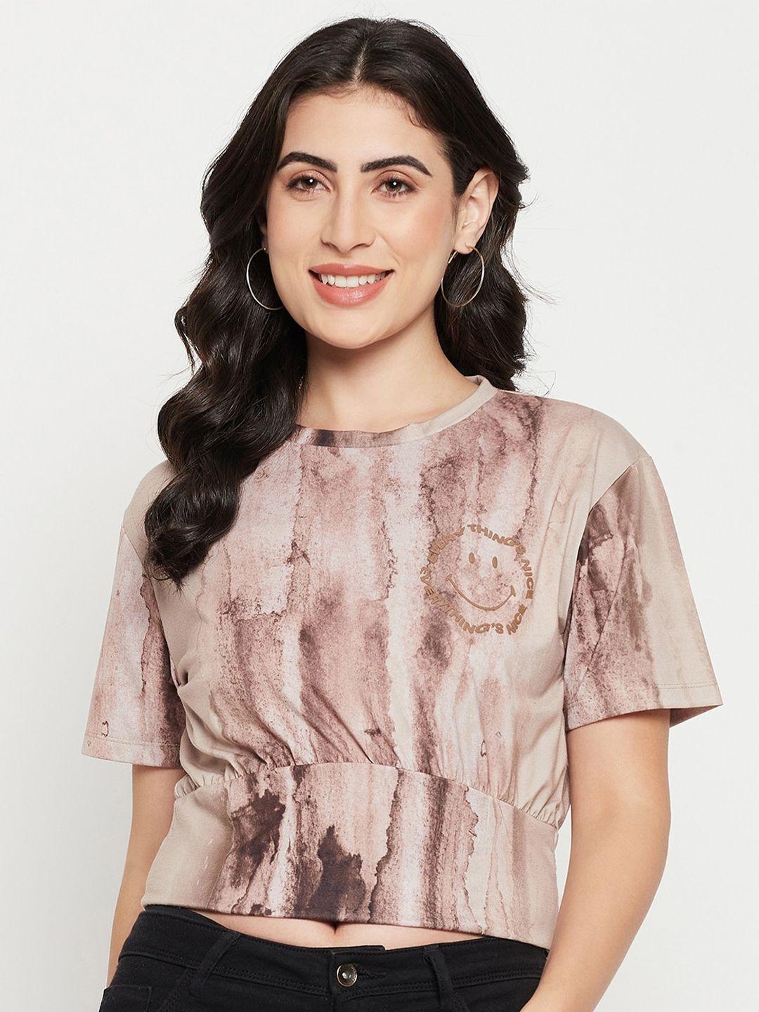 madame abstract printed round neck crop top