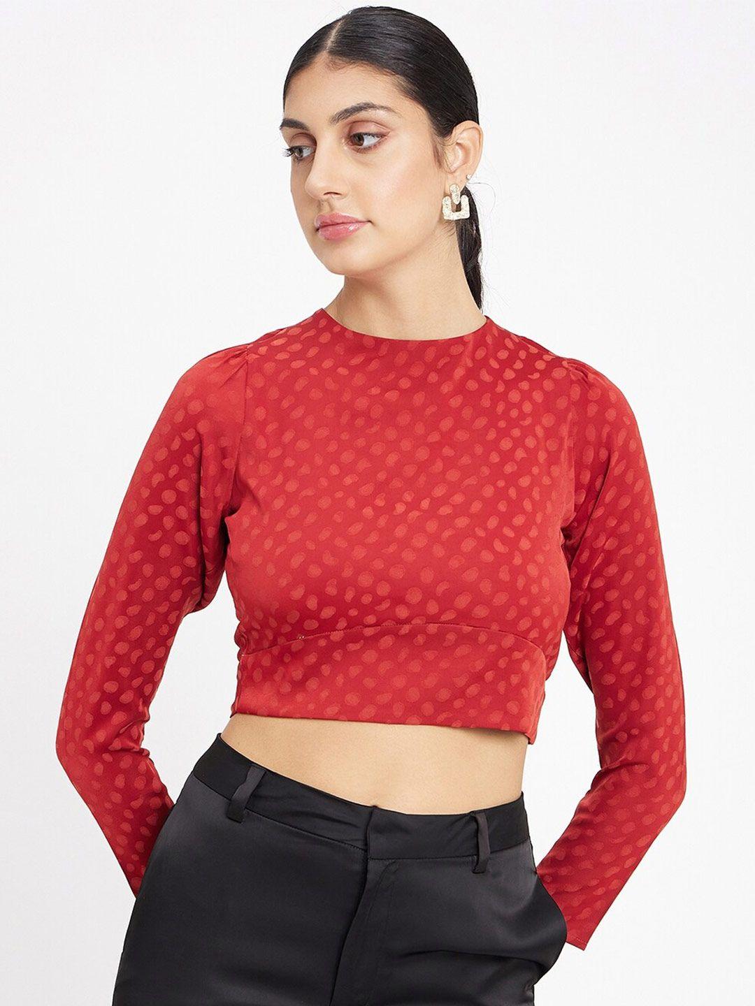 madame abstract printed styled back crop top