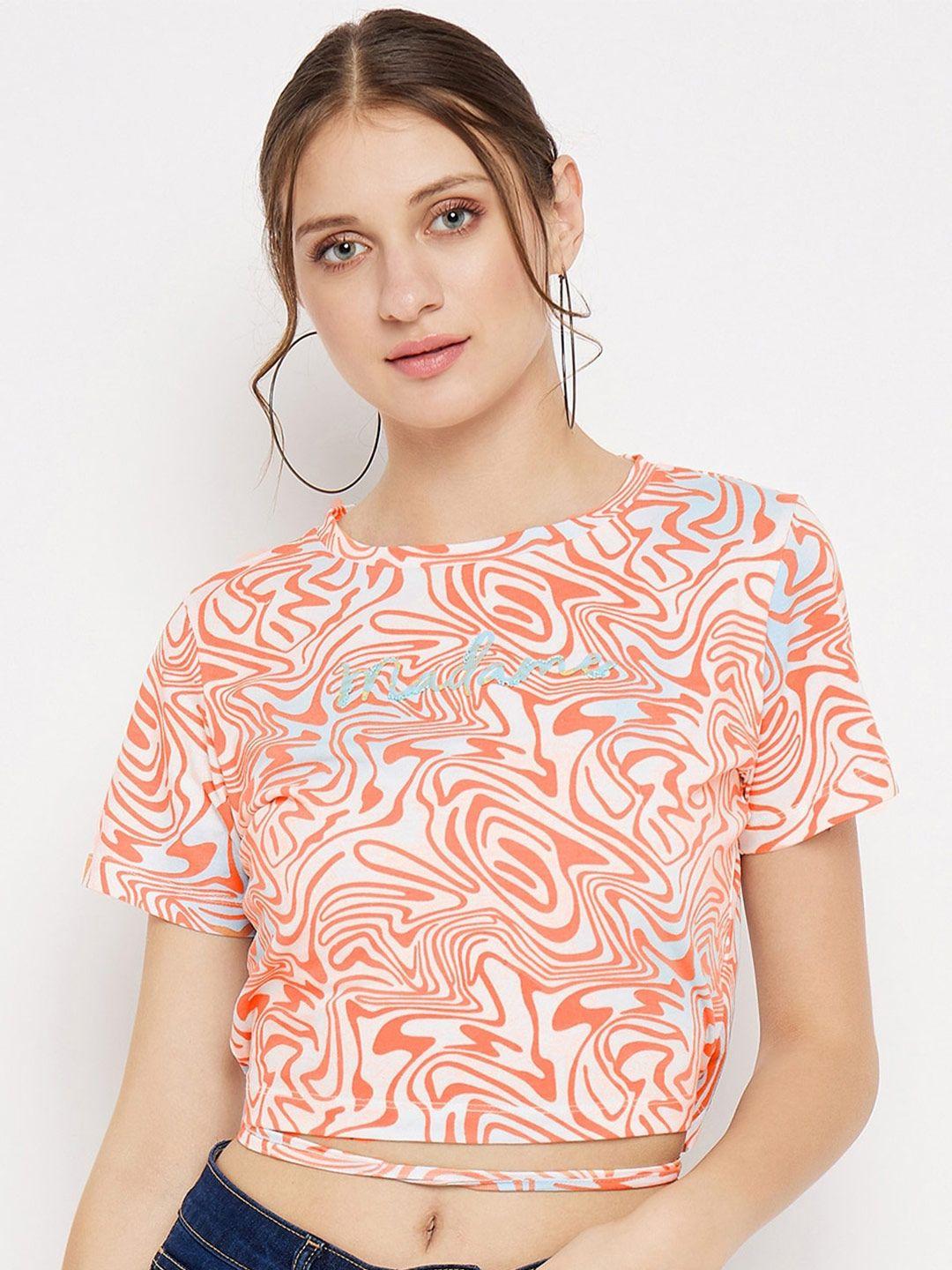 madame abstract printed waist tie-ups crop top