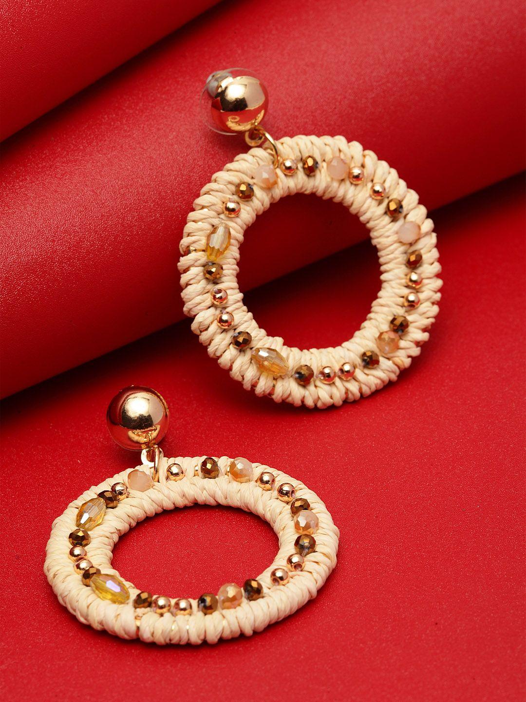 madame beige & rose gold-plated handcrafted circular drop earrings