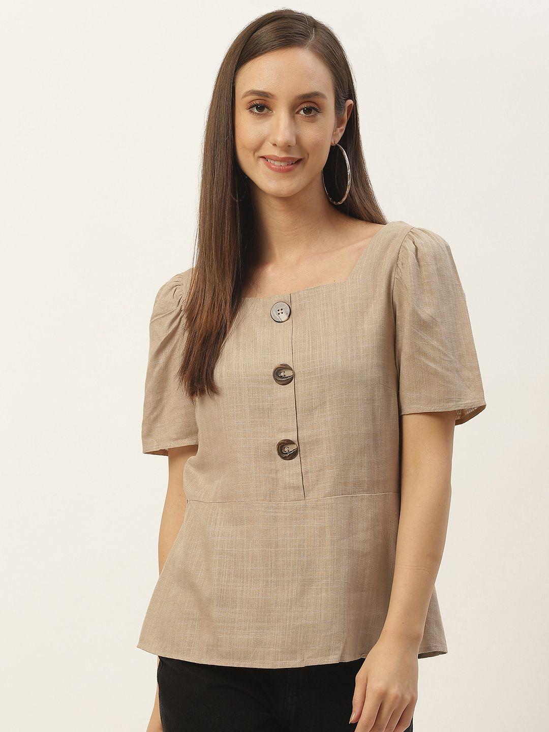 madame beige cotton linen peplum top