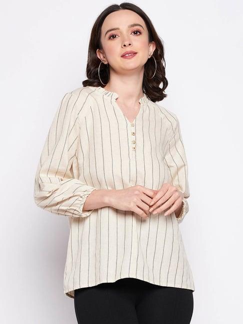 madame beige cotton striped top