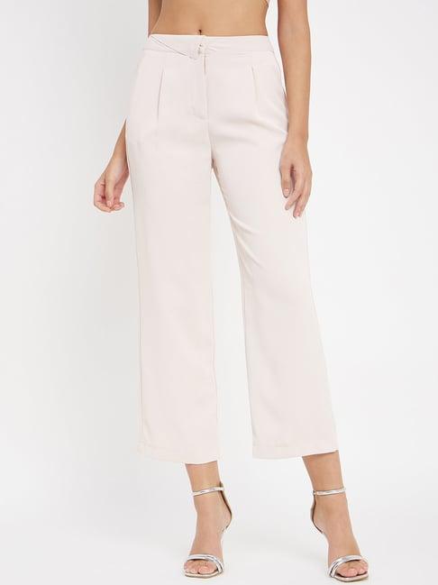 madame beige regular fit mid rise trousers