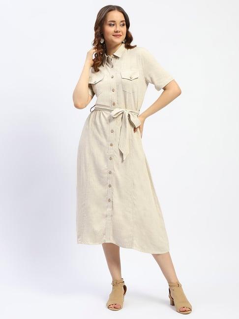 madame beige regular fit shirt dress