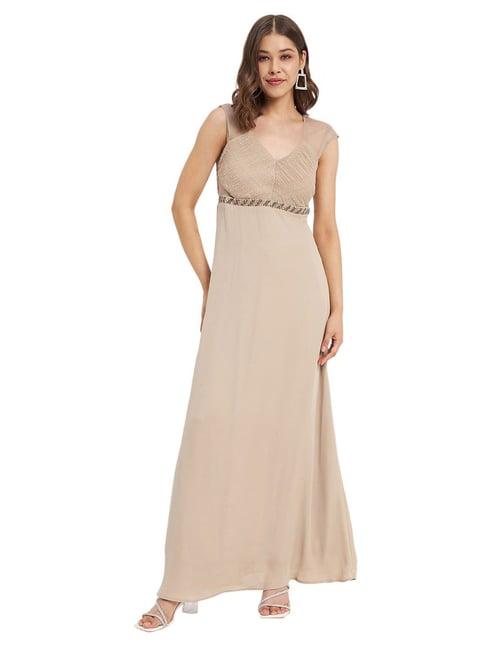 madame beige slim fit maxi dress