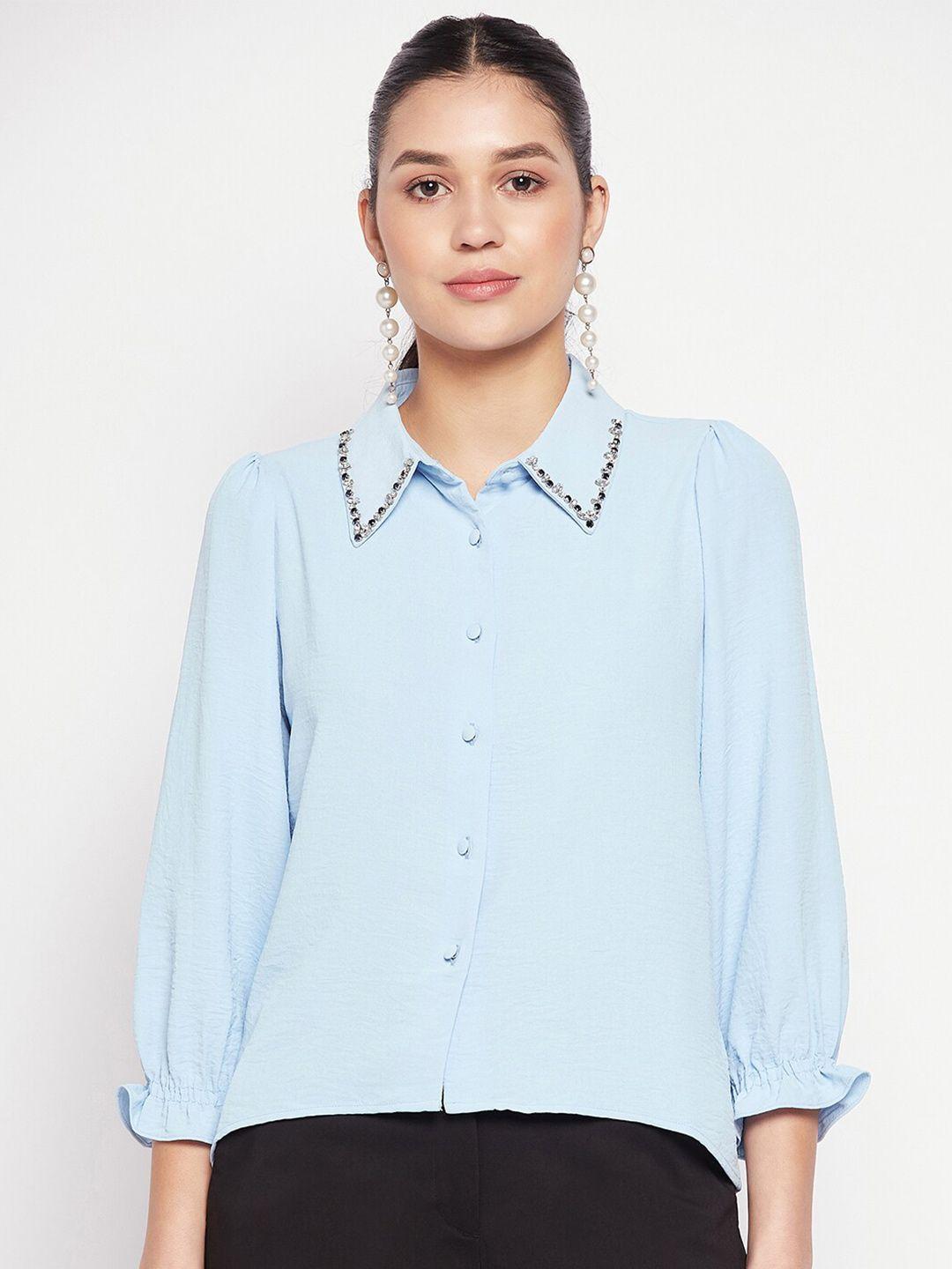 madame bell sleeves embellished casual shirt